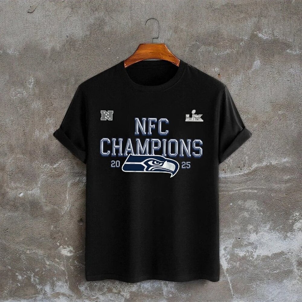 Seattle Seahawks 2025 NFC Champions Locker Room Trophy Collection T-Shirt